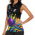 Custom Bowling Strike Design Women Sleeveless Polo Shirt Colorful Pins and Purple Ball in Abstract Splatter Art Style - Wonder Print Shop