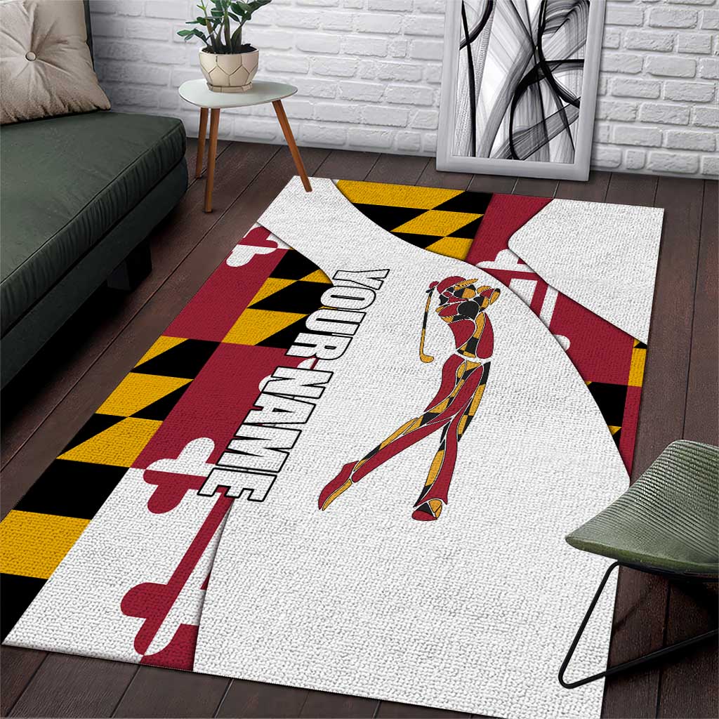 Golf Player Silhouette Area Rug Maryland Flag Pattern and Custom Name Panel Design - Wonder Print Shop