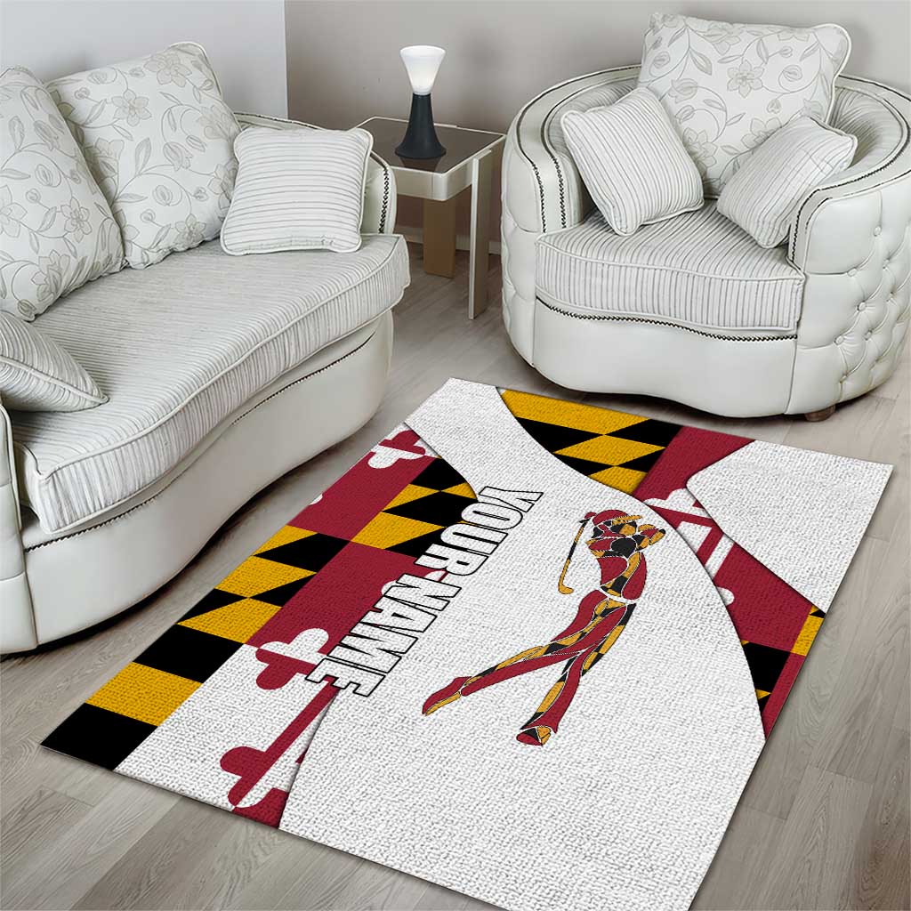 Golf Player Silhouette Area Rug Maryland Flag Pattern and Custom Name Panel Design - Wonder Print Shop