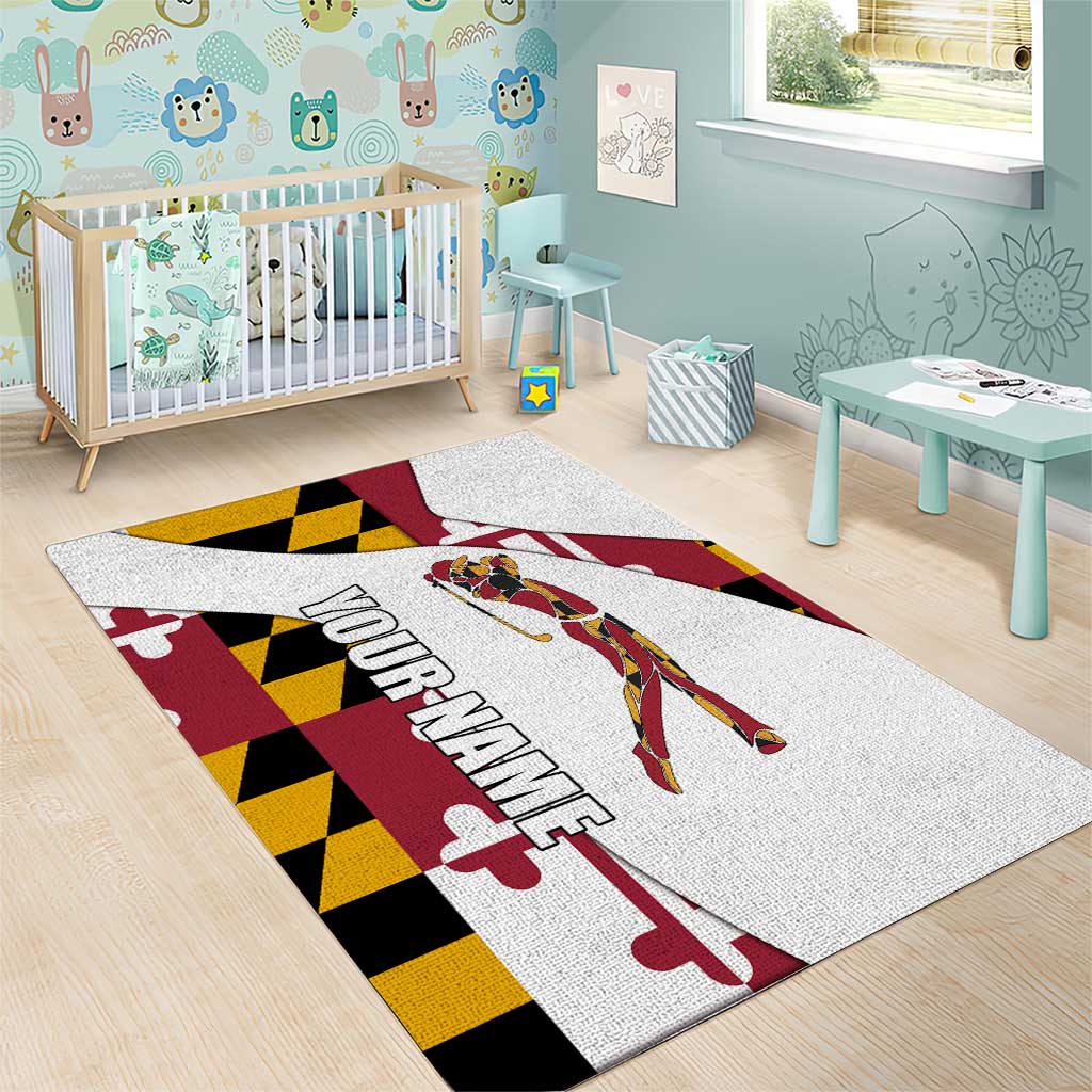 Golf Player Silhouette Area Rug Maryland Flag Pattern and Custom Name Panel Design - Wonder Print Shop