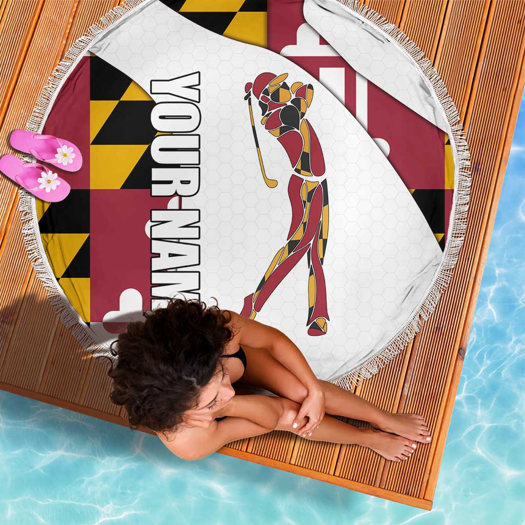 Golf Player Silhouette Beach Blanket Maryland Flag Pattern and Custom Name Panel Design - Wonder Print Shop