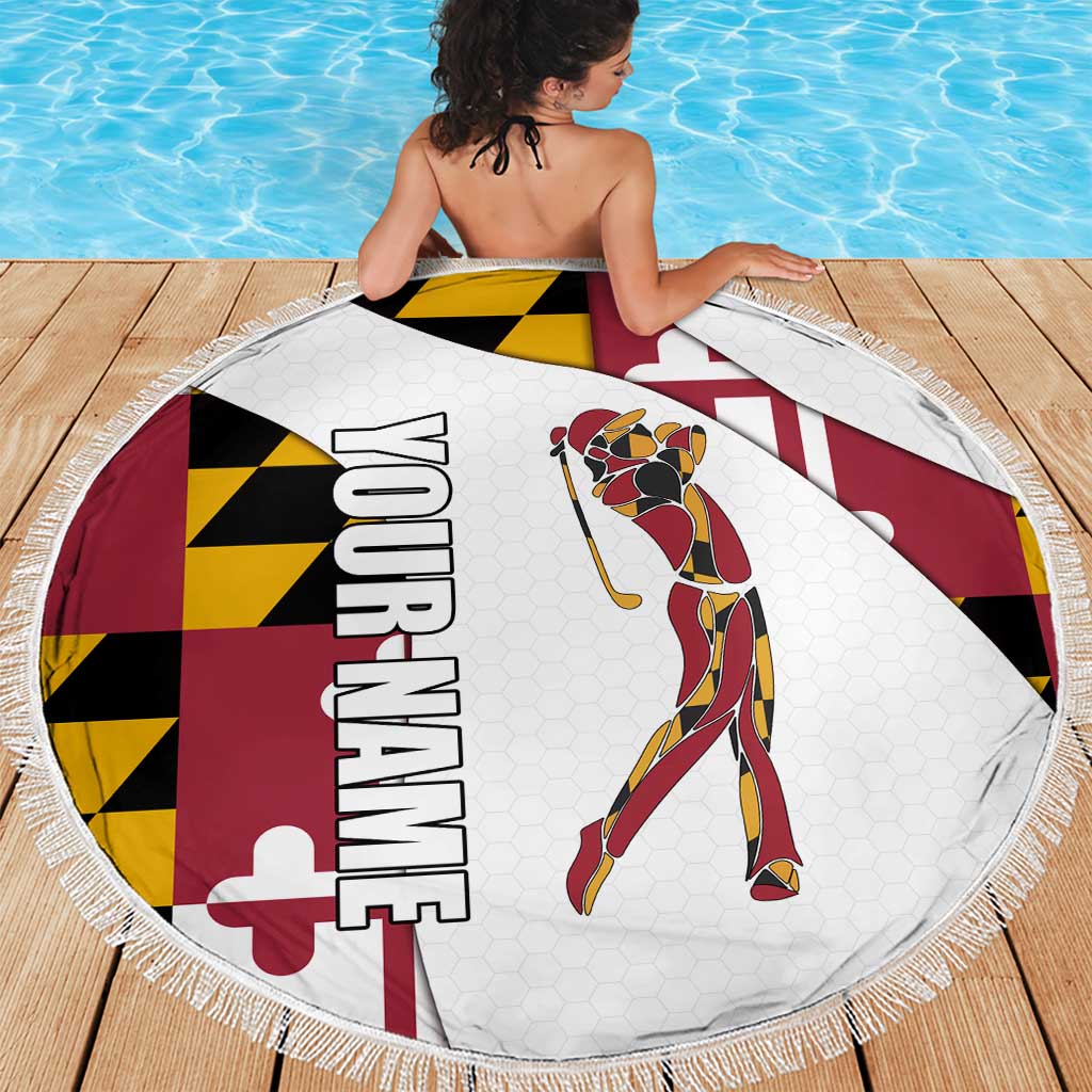 Golf Player Silhouette Beach Blanket Maryland Flag Pattern and Custom Name Panel Design - Wonder Print Shop
