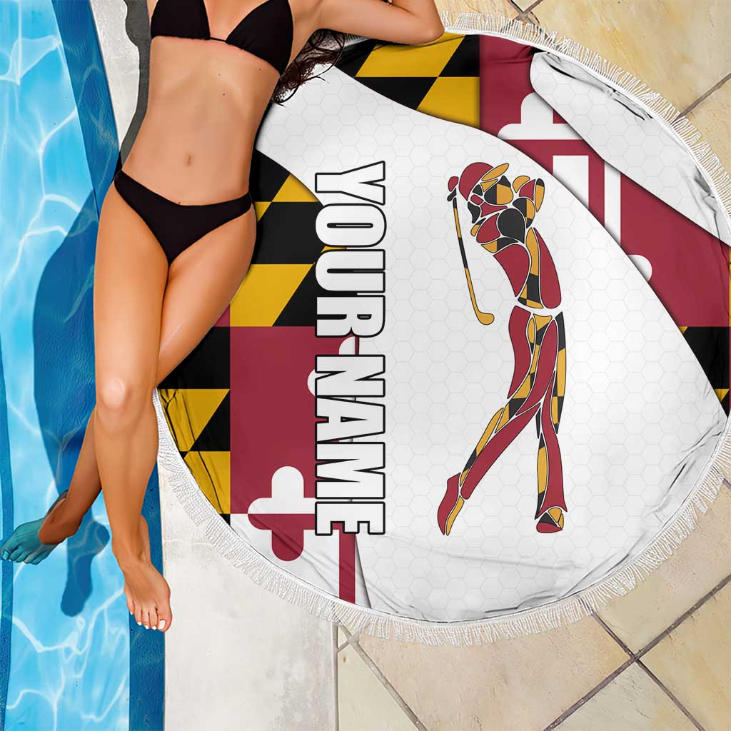 Golf Player Silhouette Beach Blanket Maryland Flag Pattern and Custom Name Panel Design - Wonder Print Shop