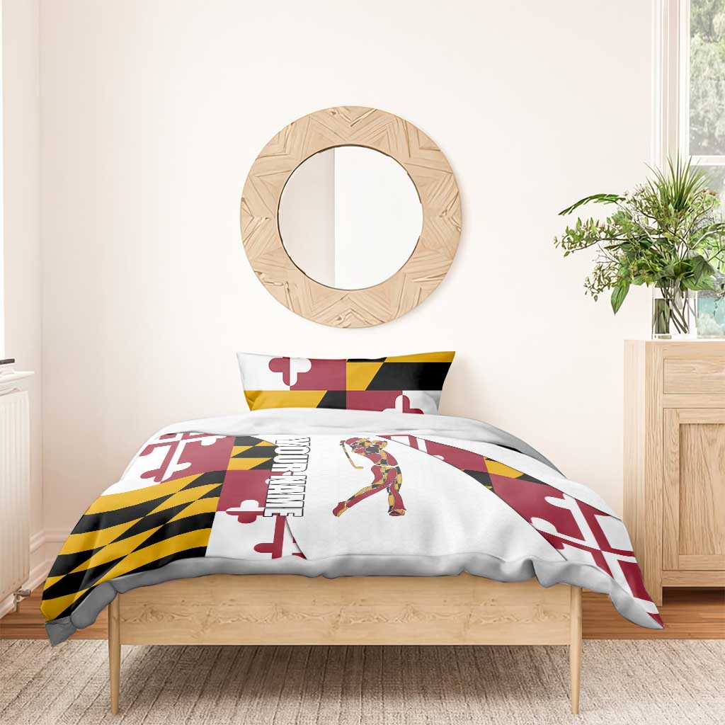 Golf Player Silhouette Bedding Set Maryland Flag Pattern and Custom Name Panel Design - Wonder Print Shop