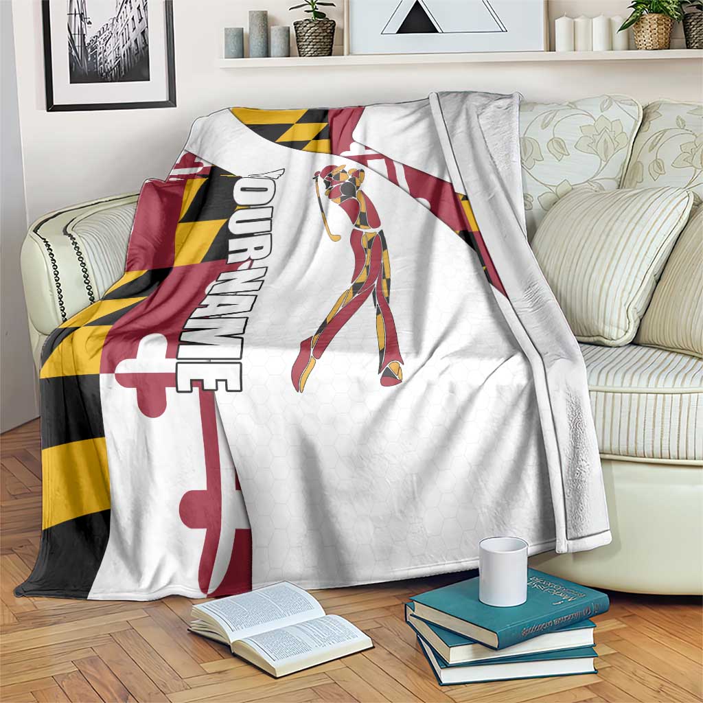 Golf Player Silhouette Blanket Maryland Flag Pattern and Custom Name Panel Design - Wonder Print Shop