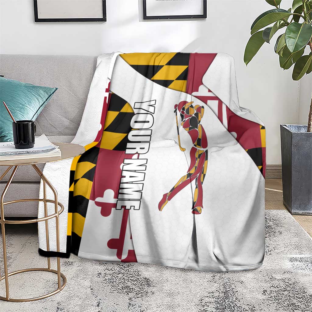 Golf Player Silhouette Blanket Maryland Flag Pattern and Custom Name Panel Design - Wonder Print Shop