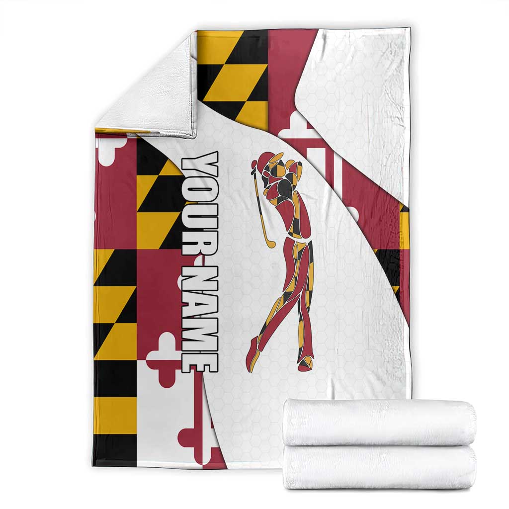 Golf Player Silhouette Blanket Maryland Flag Pattern and Custom Name Panel Design - Wonder Print Shop
