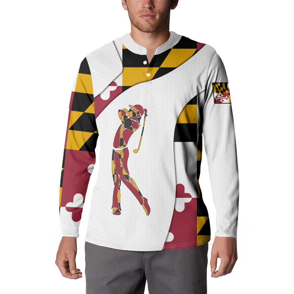 Golf Player Silhouette Button Sweatshirt Maryland Flag Pattern and Custom Name Panel Design - Wonder Print Shop