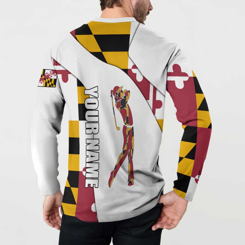 Golf Player Silhouette Button Sweatshirt Maryland Flag Pattern and Custom Name Panel Design - Wonder Print Shop