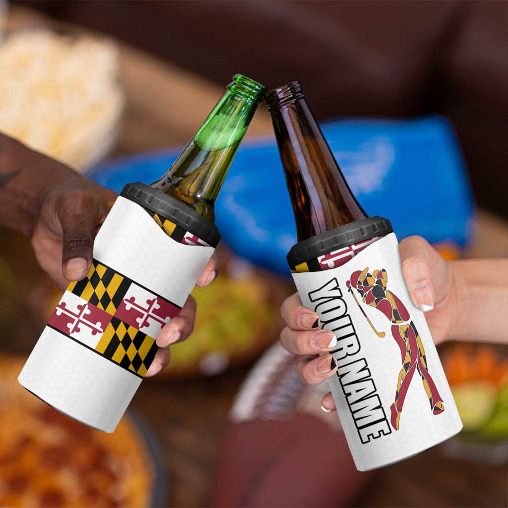 Golf Player Silhouette 4 in 1 Can Cooler Tumbler Maryland Flag Pattern and Custom Name Panel Design - Wonder Print Shop