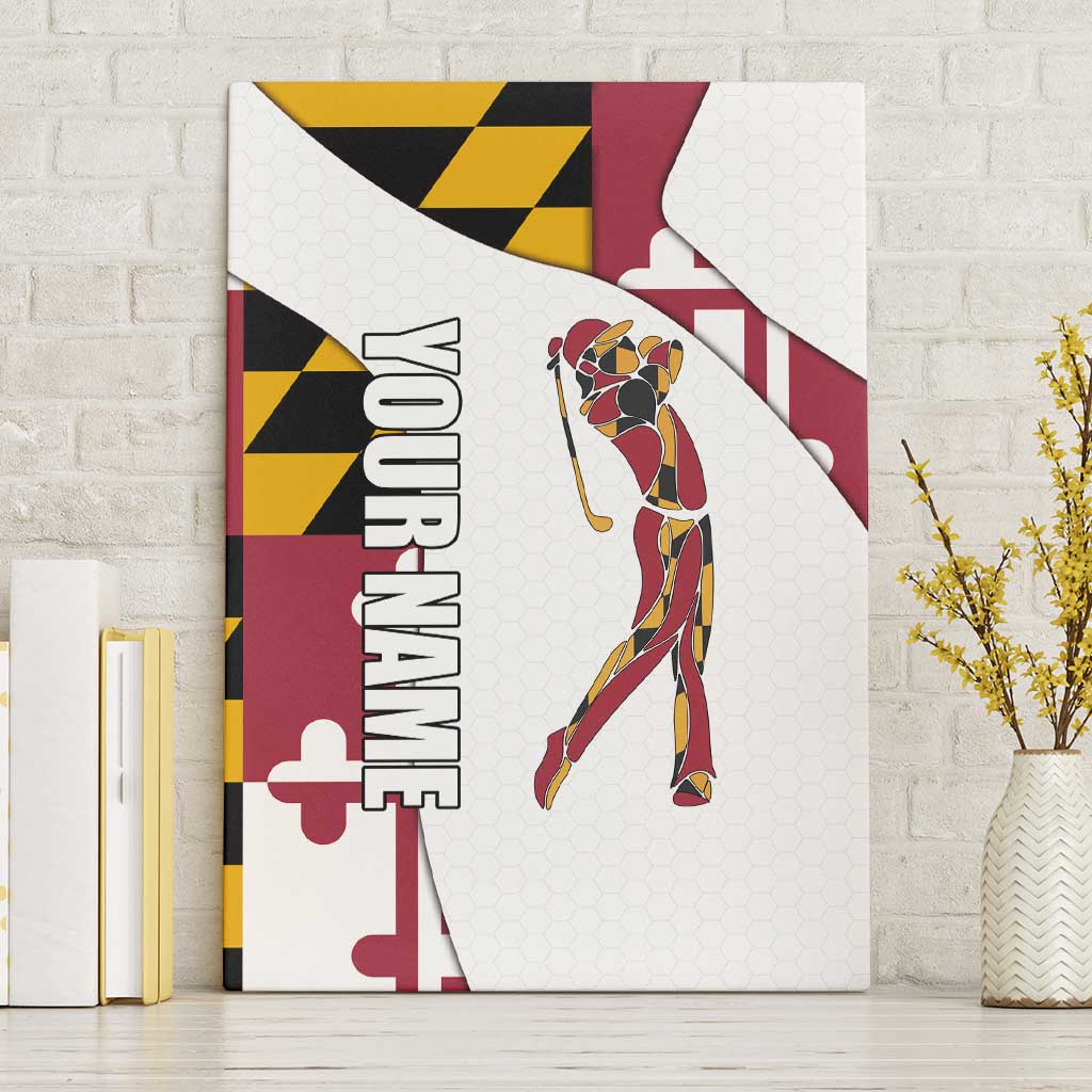 Golf Player Silhouette Canvas Wall Art Maryland Flag Pattern and Custom Name Panel Design - Wonder Print Shop