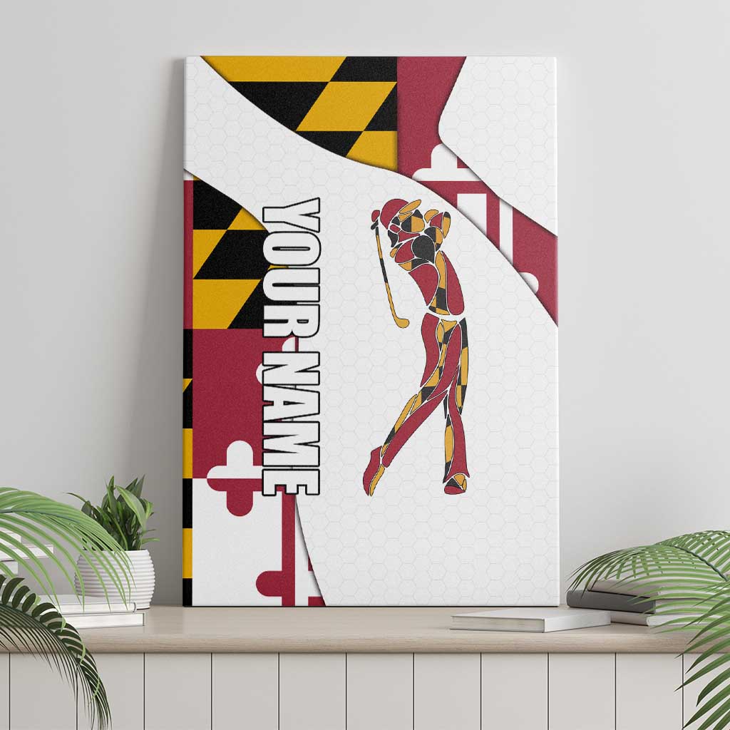 Golf Player Silhouette Canvas Wall Art Maryland Flag Pattern and Custom Name Panel Design - Wonder Print Shop