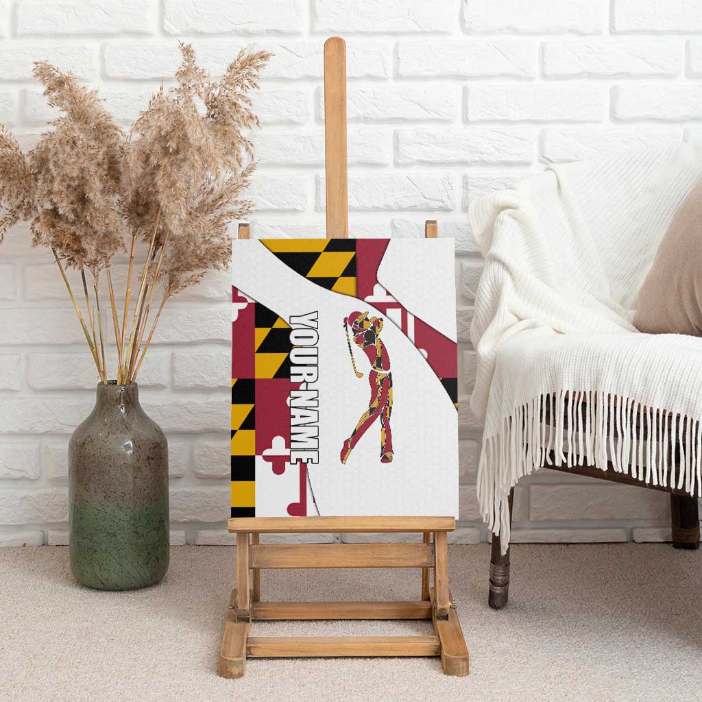 Golf Player Silhouette Canvas Wall Art Maryland Flag Pattern and Custom Name Panel Design - Wonder Print Shop