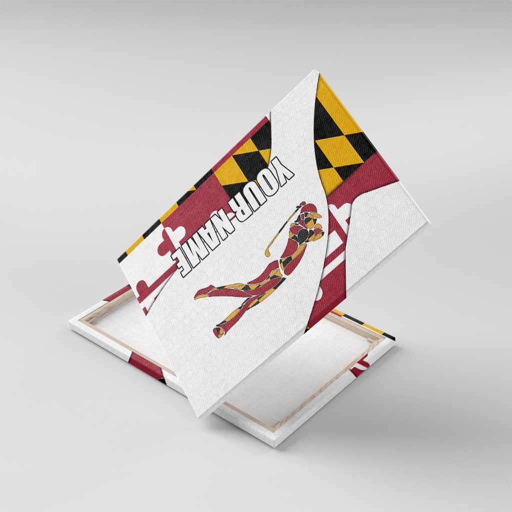 Golf Player Silhouette Canvas Wall Art Maryland Flag Pattern and Custom Name Panel Design - Wonder Print Shop