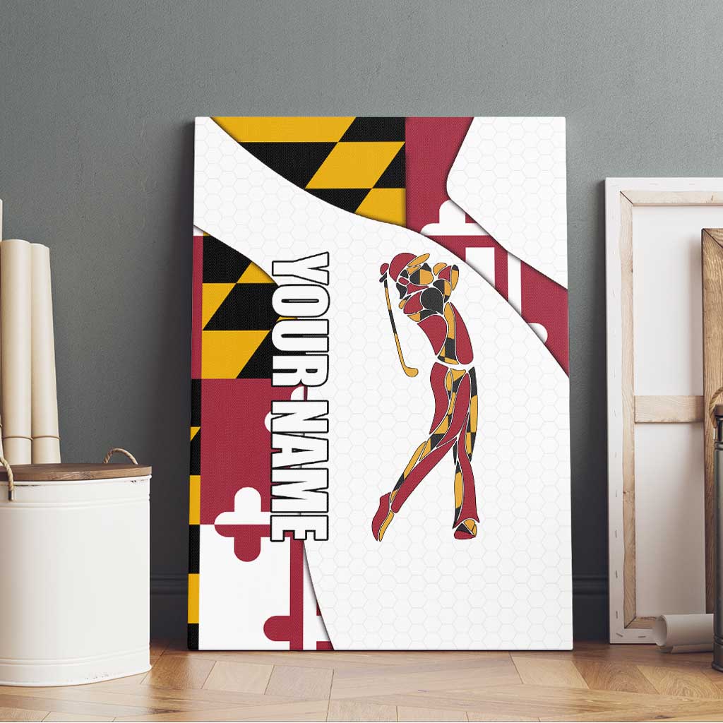 Golf Player Silhouette Canvas Wall Art Maryland Flag Pattern and Custom Name Panel Design - Wonder Print Shop