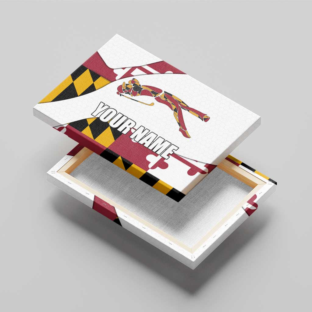 Golf Player Silhouette Canvas Wall Art Maryland Flag Pattern and Custom Name Panel Design - Wonder Print Shop