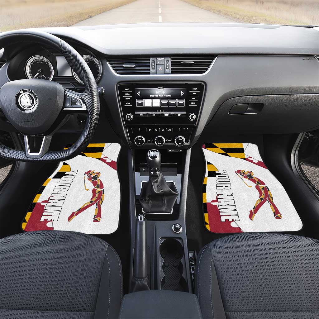 Golf Player Silhouette Car Mats Maryland Flag Pattern and Custom Name Panel Design - Wonder Print Shop