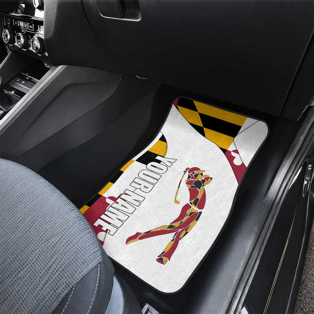 Golf Player Silhouette Car Mats Maryland Flag Pattern and Custom Name Panel Design - Wonder Print Shop