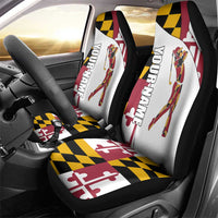 Golf Player Silhouette Car Seat Cover Maryland Flag Pattern and Custom Name Panel Design - Wonder Print Shop