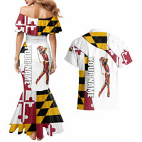 Golf Player Silhouette Couples Matching Mermaid Dress and Hawaiian Shirt Maryland Flag Pattern and Custom Name Panel Design - Wonder Print Shop