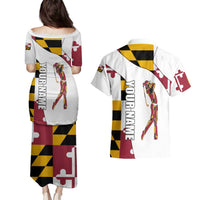 Golf Player Silhouette Couples Matching Puletasi and Hawaiian Shirt Maryland Flag Pattern and Custom Name Panel Design - Wonder Print Shop