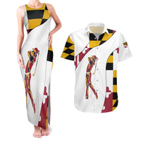 Golf Player Silhouette Couples Matching Tank Maxi Dress and Hawaiian Shirt Maryland Flag Pattern and Custom Name Panel Design - Wonder Print Shop