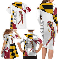Golf Player Silhouette Family Matching Long Sleeve Bodycon Dress and Hawaiian Shirt Maryland Flag Pattern and Custom Name Panel Design - Wonder Print Shop
