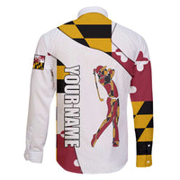 Golf Player Silhouette Family Matching Long Sleeve Bodycon Dress and Hawaiian Shirt Maryland Flag Pattern and Custom Name Panel Design - Wonder Print Shop