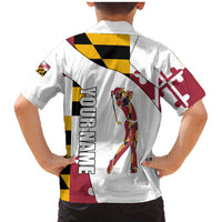 Golf Player Silhouette Family Matching Mermaid Dress and Hawaiian Shirt Maryland Flag Pattern and Custom Name Panel Design - Wonder Print Shop