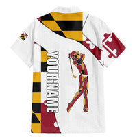 Golf Player Silhouette Family Matching Mermaid Dress and Hawaiian Shirt Maryland Flag Pattern and Custom Name Panel Design - Wonder Print Shop