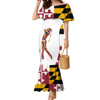 Golf Player Silhouette Family Matching Mermaid Dress and Hawaiian Shirt Maryland Flag Pattern and Custom Name Panel Design - Wonder Print Shop