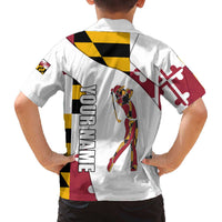 Golf Player Silhouette Family Matching Off The Shoulder Long Sleeve Dress and Hawaiian Shirt Maryland Flag Pattern and Custom Name Panel Design - Wonder Print Shop