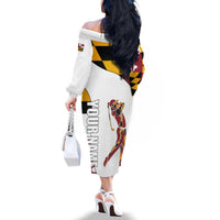 Golf Player Silhouette Family Matching Off The Shoulder Long Sleeve Dress and Hawaiian Shirt Maryland Flag Pattern and Custom Name Panel Design - Wonder Print Shop