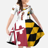 Golf Player Silhouette Family Matching Off Shoulder Maxi Dress and Hawaiian Shirt Maryland Flag Pattern and Custom Name Panel Design - Wonder Print Shop