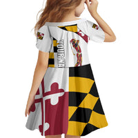 Golf Player Silhouette Family Matching Off Shoulder Maxi Dress and Hawaiian Shirt Maryland Flag Pattern and Custom Name Panel Design - Wonder Print Shop