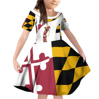 Golf Player Silhouette Family Matching Off Shoulder Short Dress and Hawaiian Shirt Maryland Flag Pattern and Custom Name Panel Design - Wonder Print Shop