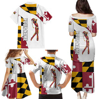 Golf Player Silhouette Family Matching Puletasi and Hawaiian Shirt Maryland Flag Pattern and Custom Name Panel Design - Wonder Print Shop