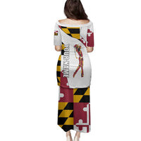 Golf Player Silhouette Family Matching Puletasi and Hawaiian Shirt Maryland Flag Pattern and Custom Name Panel Design - Wonder Print Shop