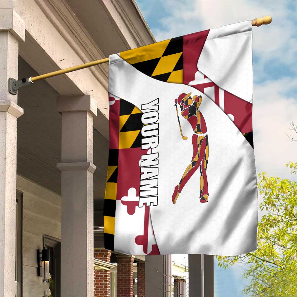 Golf Player Silhouette Garden Flag Maryland Flag Pattern and Custom Name Panel Design - Wonder Print Shop