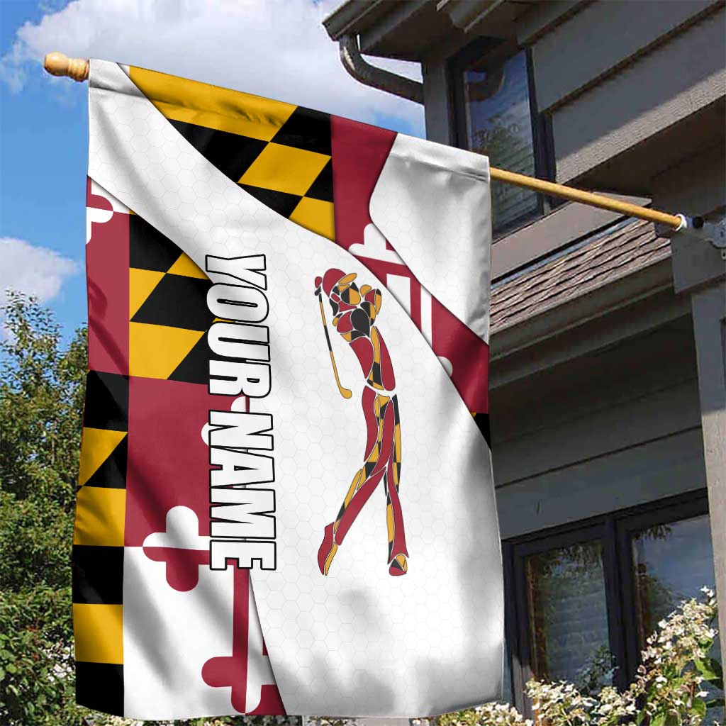 Golf Player Silhouette Garden Flag Maryland Flag Pattern and Custom Name Panel Design - Wonder Print Shop