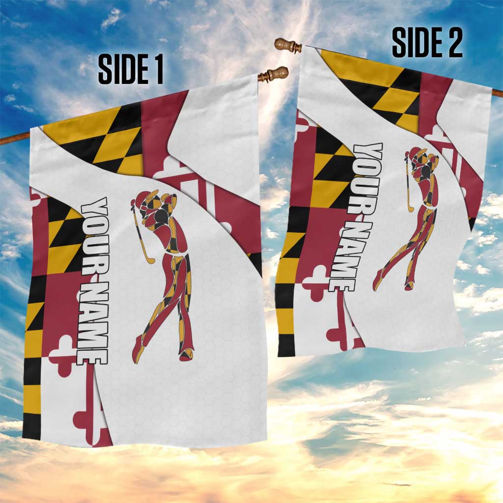 Golf Player Silhouette Garden Flag Maryland Flag Pattern and Custom Name Panel Design - Wonder Print Shop
