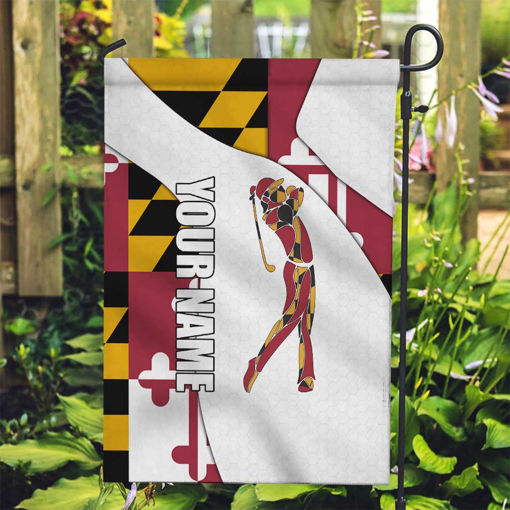 Golf Player Silhouette Garden Flag Maryland Flag Pattern and Custom Name Panel Design - Wonder Print Shop