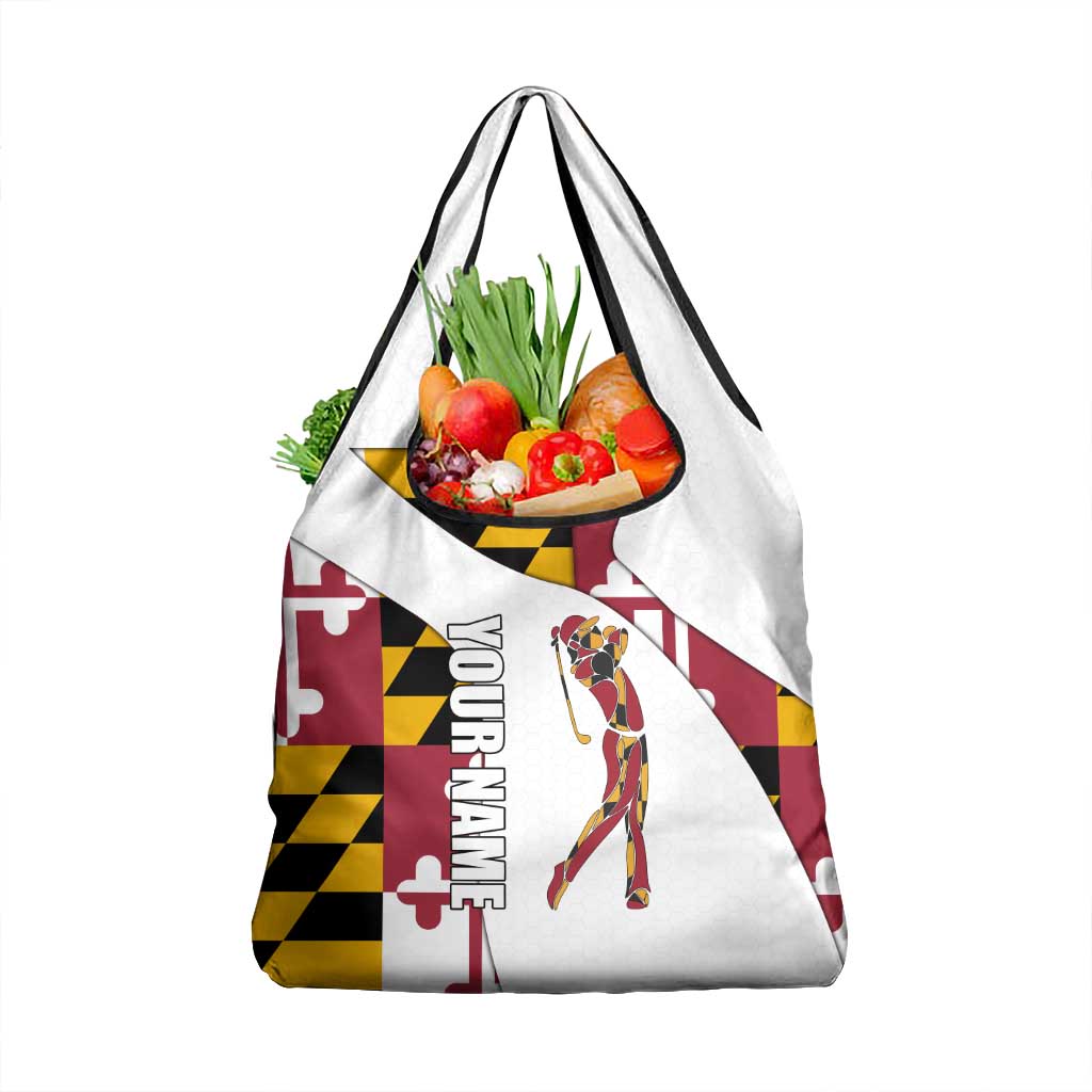 Golf Player Silhouette Grocery Bag Maryland Flag Pattern and Custom Name Panel Design - Wonder Print Shop