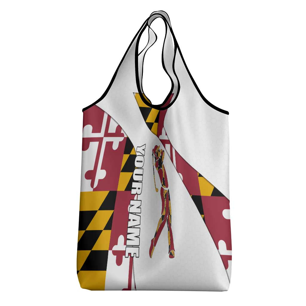 Golf Player Silhouette Grocery Bag Maryland Flag Pattern and Custom Name Panel Design - Wonder Print Shop