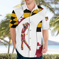 Golf Player Silhouette Hawaiian Shirt Maryland Flag Pattern and Custom Name Panel Design - Wonder Print Shop