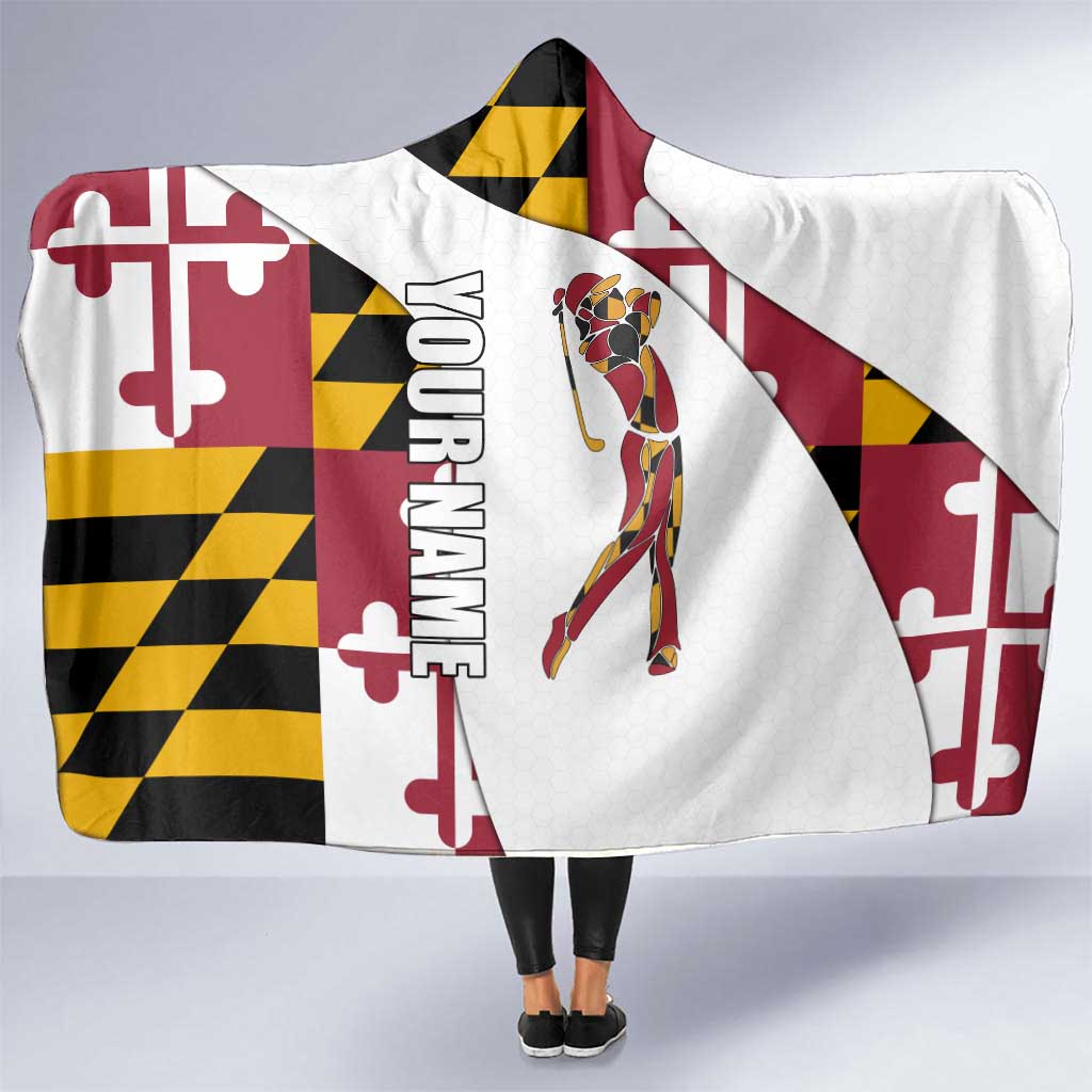 Golf Player Silhouette Hooded Blanket Maryland Flag Pattern and Custom Name Panel Design - Wonder Print Shop
