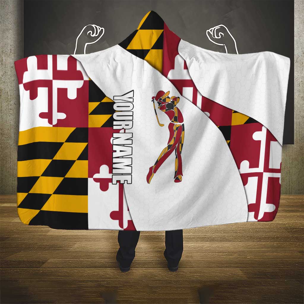Golf Player Silhouette Hooded Blanket Maryland Flag Pattern and Custom Name Panel Design - Wonder Print Shop
