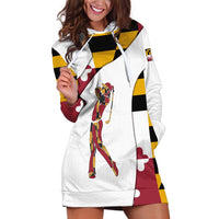 Golf Player Silhouette Hoodie Dress Maryland Flag Pattern and Custom Name Panel Design - Wonder Print Shop