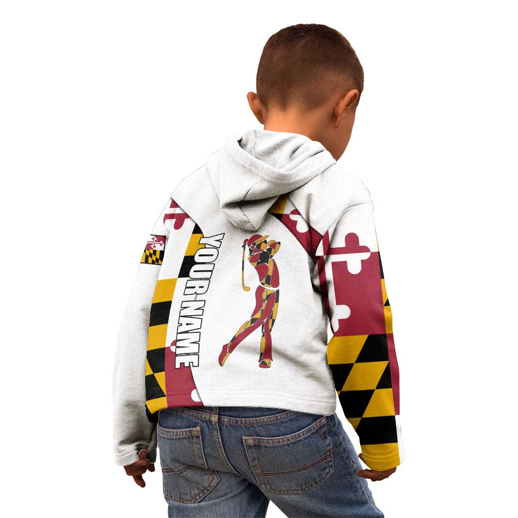 Golf Player Silhouette Kid Hoodie Maryland Flag Pattern and Custom Name Panel Design - Wonder Print Shop
