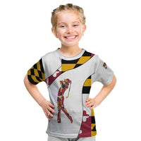 Golf Player Silhouette Kid T Shirt Maryland Flag Pattern and Custom Name Panel Design - Wonder Print Shop